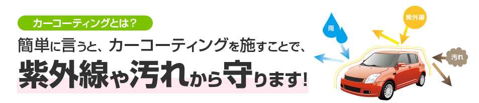 カーコーティングとは？簡単に言うと、カーコーティングを施すことで、紫外線や汚れから守ります！